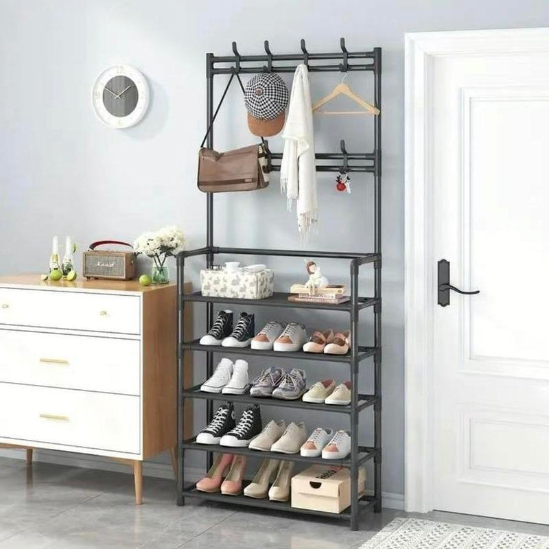 Coat & Shoe & Hat Standing Rack, Summer Stable Large Capacity Entryway Rack with 5-Tier Storage Shelves, Freestanding Rack for Bedroom, Hallway, Dormitory Coat Shoe Versatile Shoe Large Capacity Coat Shoe Hat Rack Organiser