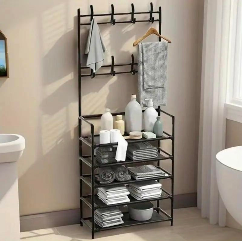 Coat & Shoe & Hat Standing Rack, Summer Stable Large Capacity Entryway Rack with 5-Tier Storage Shelves, Freestanding Rack for Bedroom, Hallway, Dormitory Coat Shoe Versatile Shoe Large Capacity Coat Shoe Hat Rack Organiser