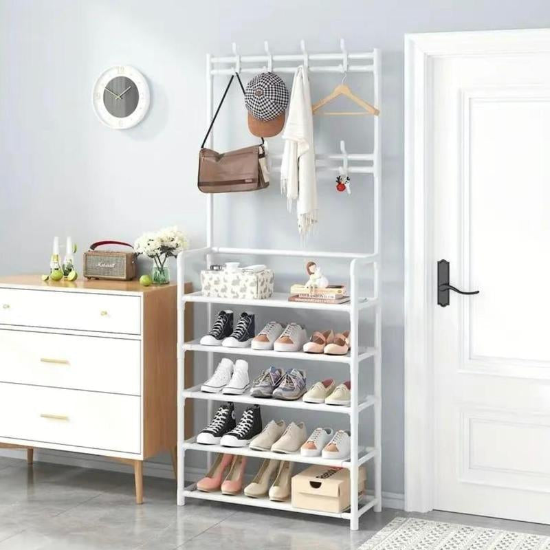 Coat & Shoe & Hat Standing Rack, Summer Stable Large Capacity Entryway Rack with 5-Tier Storage Shelves, Freestanding Rack for Bedroom, Hallway, Dormitory Coat Shoe Versatile Shoe Large Capacity Coat Shoe Hat Rack Organiser