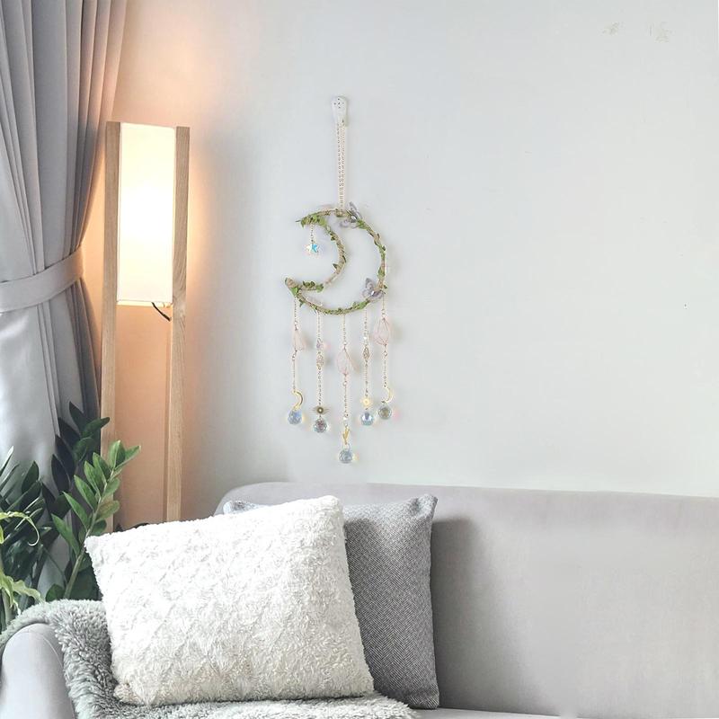 Hangable Room Decor Moon & Butterfly & Flower Design Dream Catcher, Artificial Crystal Hanging Decor, Home Deocr Sun Catcher for Garden Window Living Room Bedroom, Bedroom Decor, Serene Atmosphere Gifts for Girlfriend