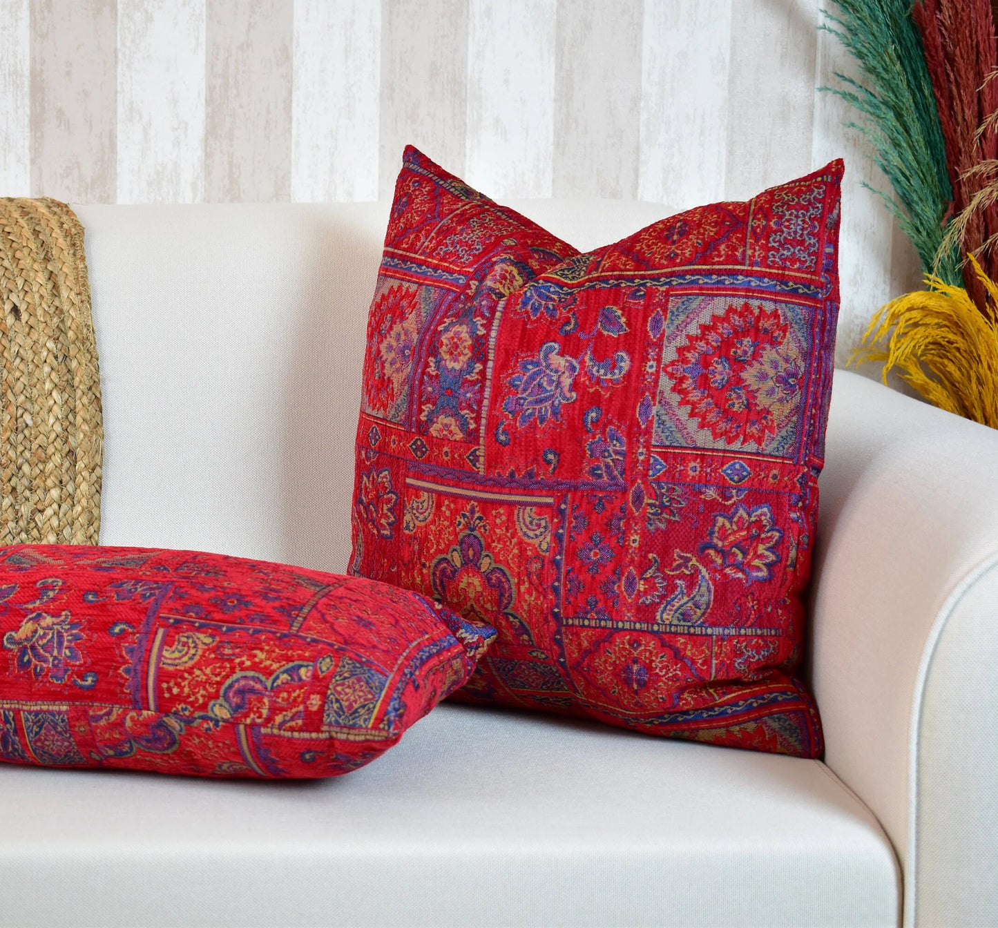 Boho Kilim Pillow Cover, Turkish Rug Throw Pillow, Bohemian Cushion Cover, Moroccan Ethnic Pillow, Cozy Chenille Pillow Cover,Any Size Color