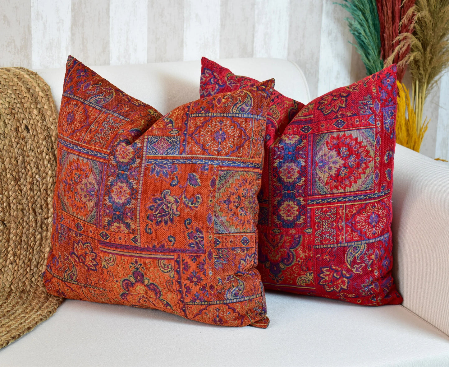 Boho Kilim Pillow Cover, Turkish Rug Throw Pillow, Bohemian Cushion Cover, Moroccan Ethnic Pillow, Cozy Chenille Pillow Cover,Any Size Color
