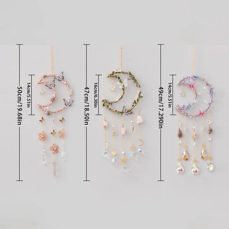 Hangable Room Decor Moon & Butterfly & Flower Design Dream Catcher, Artificial Crystal Hanging Decor, Home Deocr Sun Catcher for Garden Window Living Room Bedroom, Bedroom Decor, Serene Atmosphere Gifts for Girlfriend