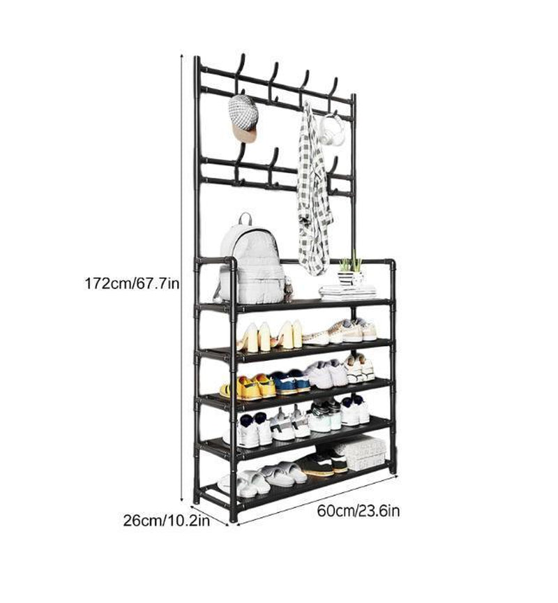 Coat & Shoe & Hat Standing Rack, Summer Stable Large Capacity Entryway Rack with 5-Tier Storage Shelves, Freestanding Rack for Bedroom, Hallway, Dormitory Coat Shoe Versatile Shoe Large Capacity Coat Shoe Hat Rack Organiser
