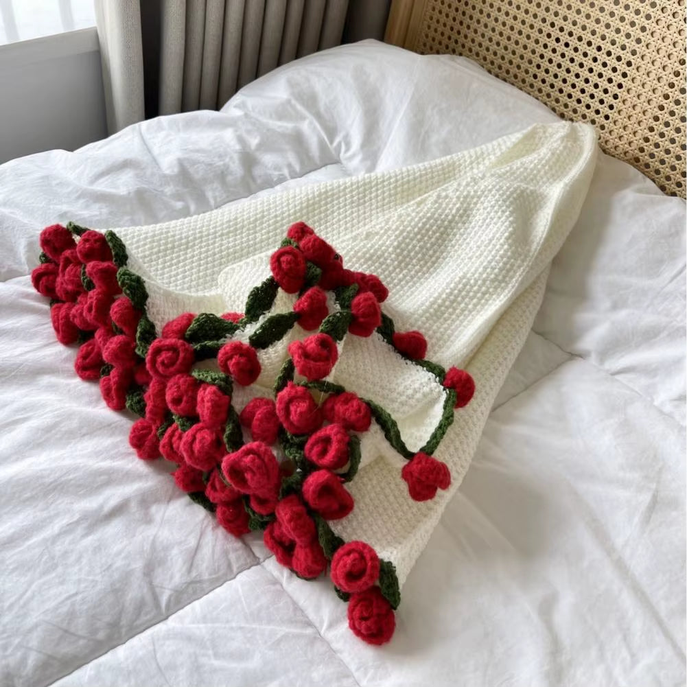 DIY Crochet Flowers Blanket Rose Bouquet Blanket Crocheting Kit Bouquet Throw Blanket Craft Kit for Mother'S Day Birthday Gift