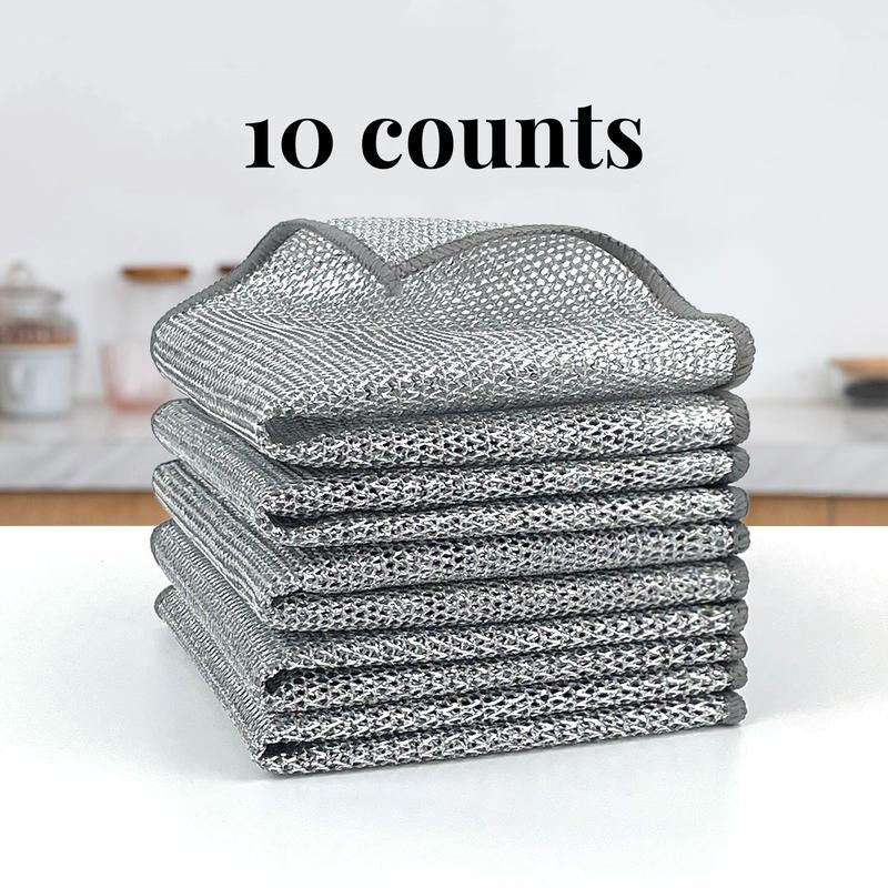 10 Counts Non-Scratch Wire Dishcloths for Kitchen Cleaning, Multipurpose Dishwashing Rags for Wet and Dry Use Easy Rinsing, Reusable, Wire Cleaning Cloth Wire Dish Towels for Kitchen, Sinks, Pots, Pans