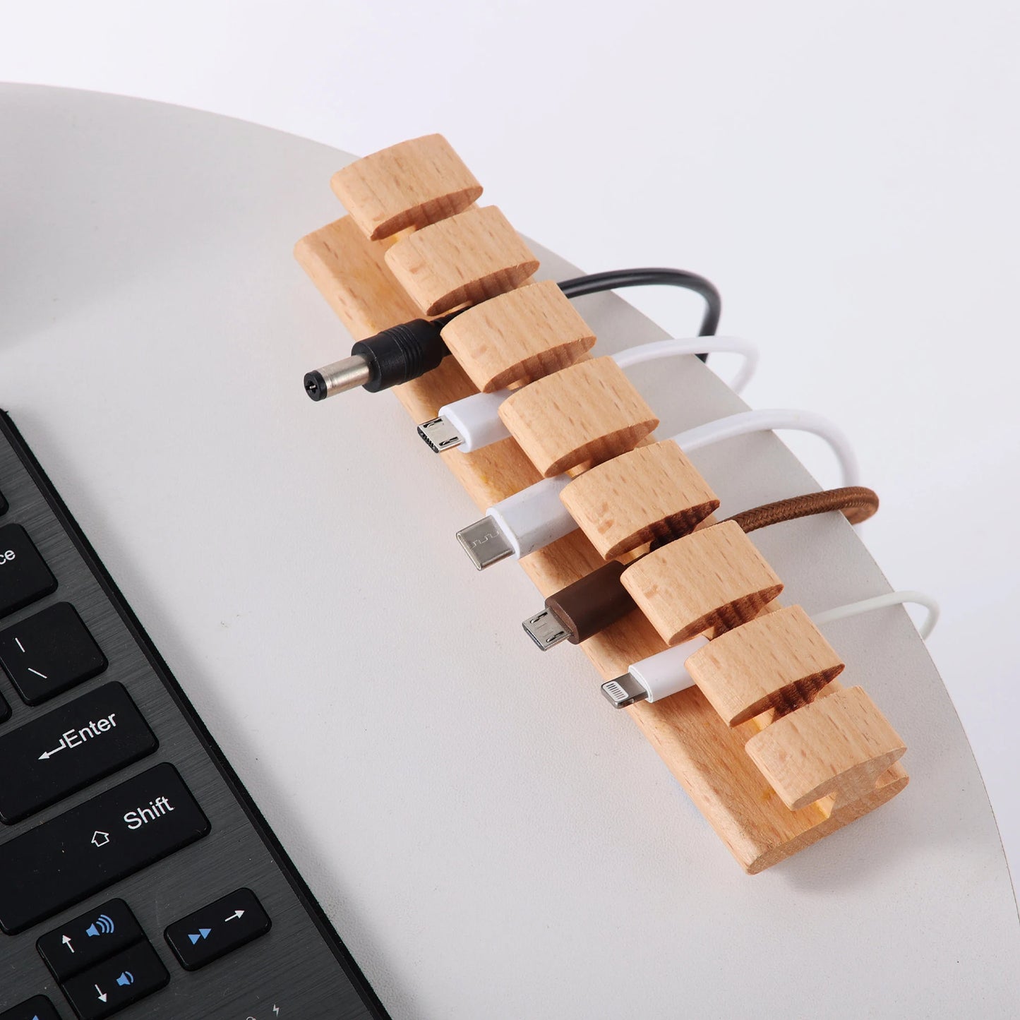 Premium Wooden Cable and Cord Organizer for Desk, Desk Cable Management, Multiple Slots Cable Holder