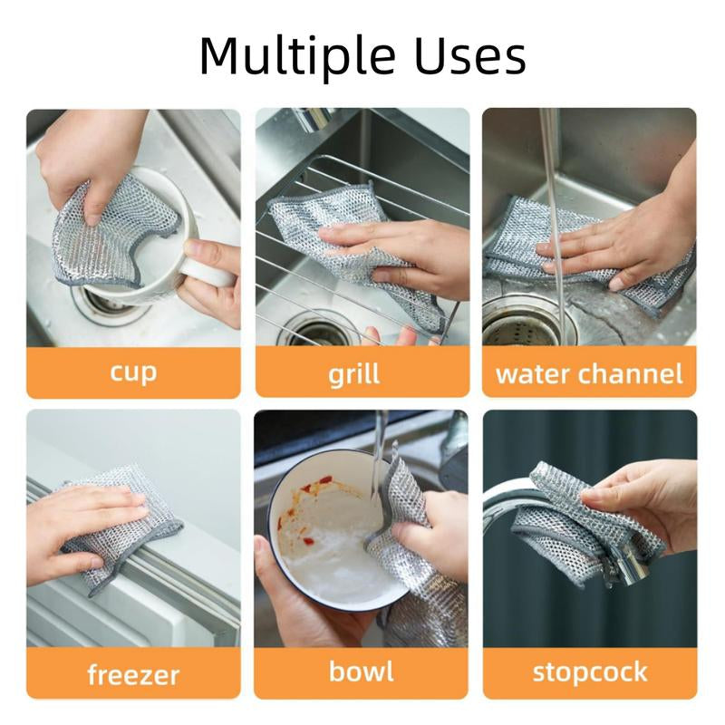 10 Counts Non-Scratch Wire Dishcloths for Kitchen Cleaning, Multipurpose Dishwashing Rags for Wet and Dry Use Easy Rinsing, Reusable, Wire Cleaning Cloth Wire Dish Towels for Kitchen, Sinks, Pots, Pans