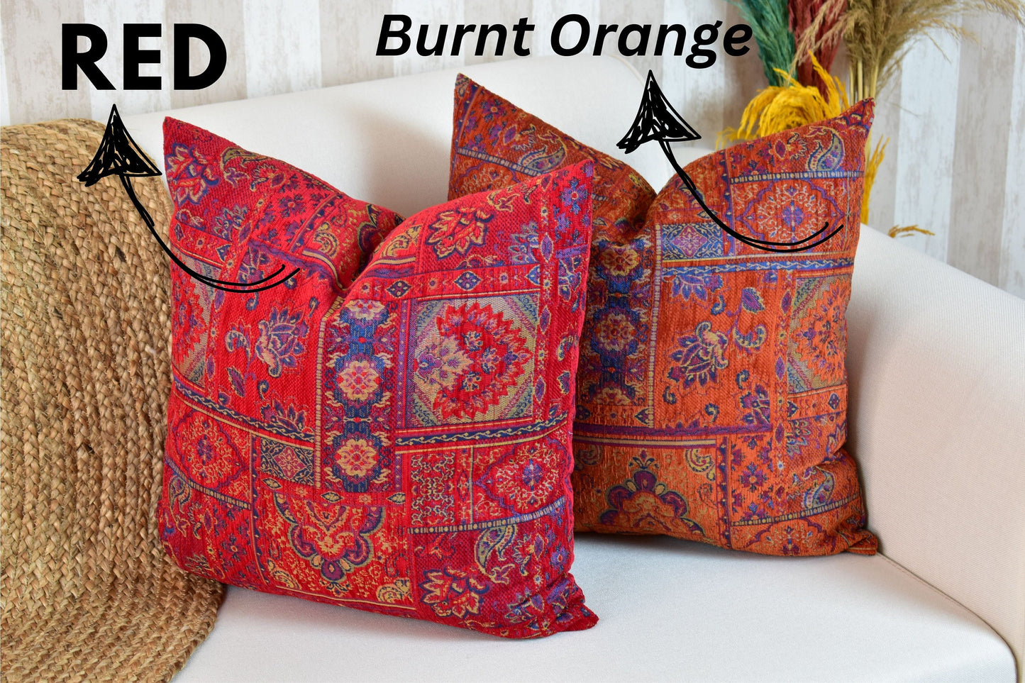 Boho Kilim Pillow Cover, Turkish Rug Throw Pillow, Bohemian Cushion Cover, Moroccan Ethnic Pillow, Cozy Chenille Pillow Cover,Any Size Color