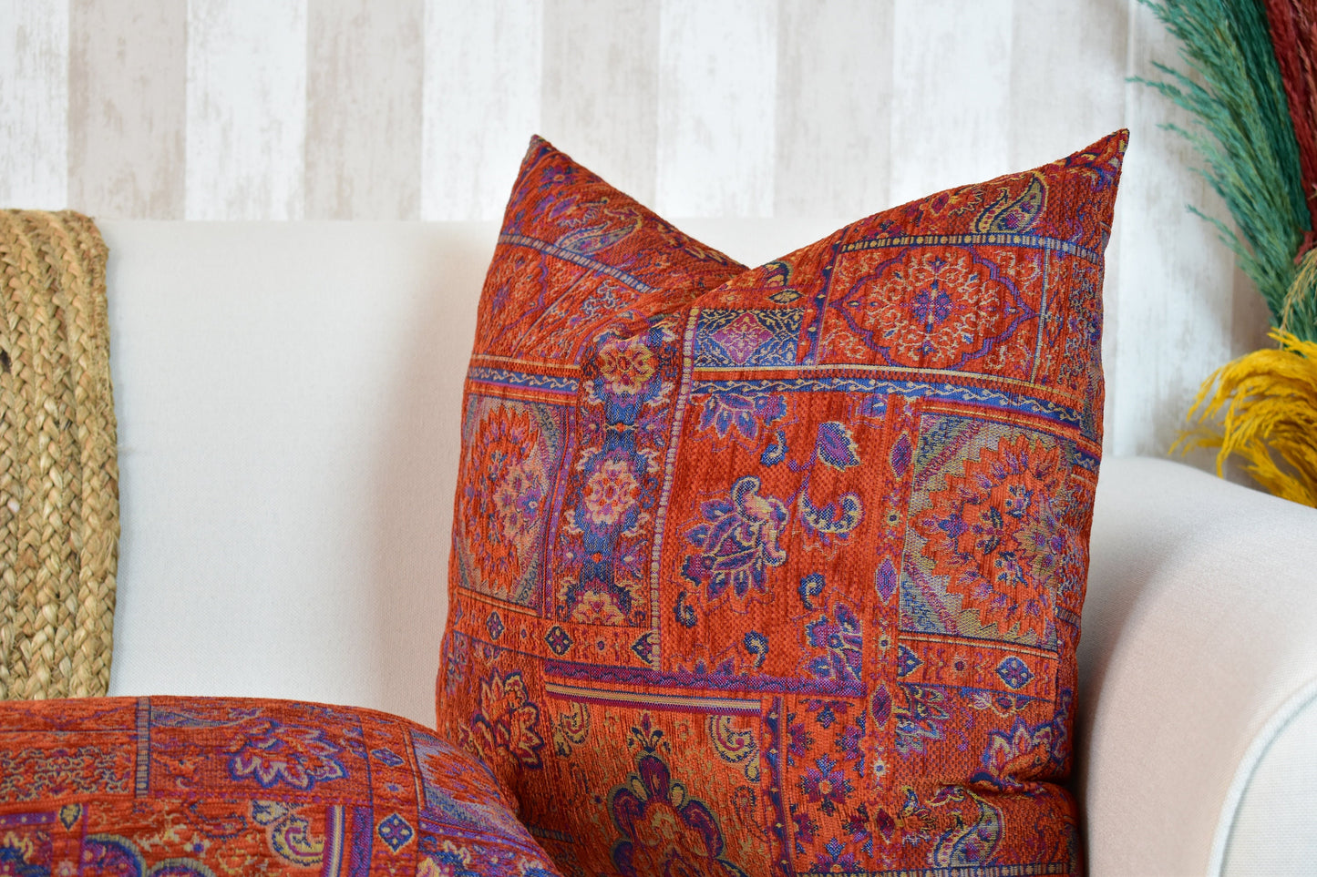 Boho Kilim Pillow Cover, Turkish Rug Throw Pillow, Bohemian Cushion Cover, Moroccan Ethnic Pillow, Cozy Chenille Pillow Cover,Any Size Color