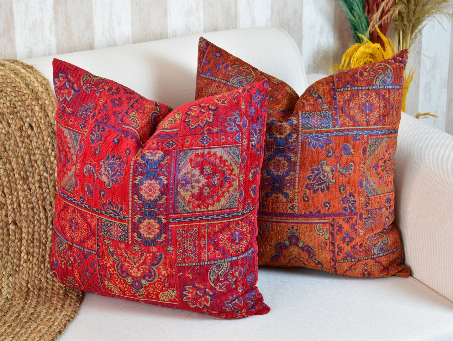 Boho Kilim Pillow Cover, Turkish Rug Throw Pillow, Bohemian Cushion Cover, Moroccan Ethnic Pillow, Cozy Chenille Pillow Cover,Any Size Color