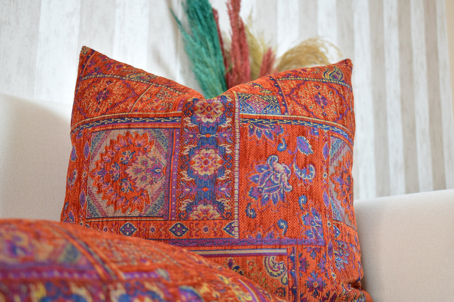 Boho Kilim Pillow Cover, Turkish Rug Throw Pillow, Bohemian Cushion Cover, Moroccan Ethnic Pillow, Cozy Chenille Pillow Cover,Any Size Color