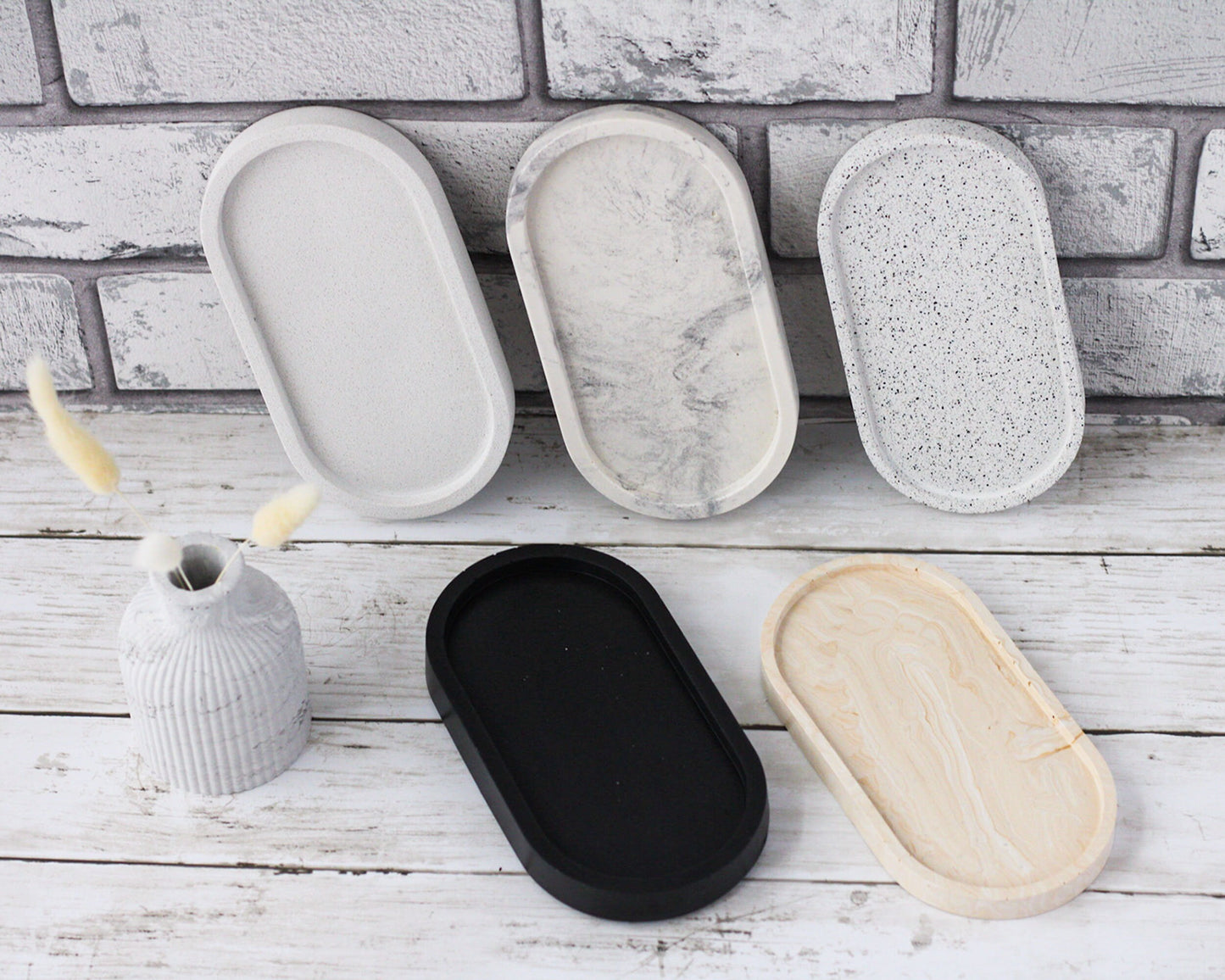 Oval Tray Decor Trinket Dish Small Storage Handmade Jesmonite Neutral Home Decor and Gift