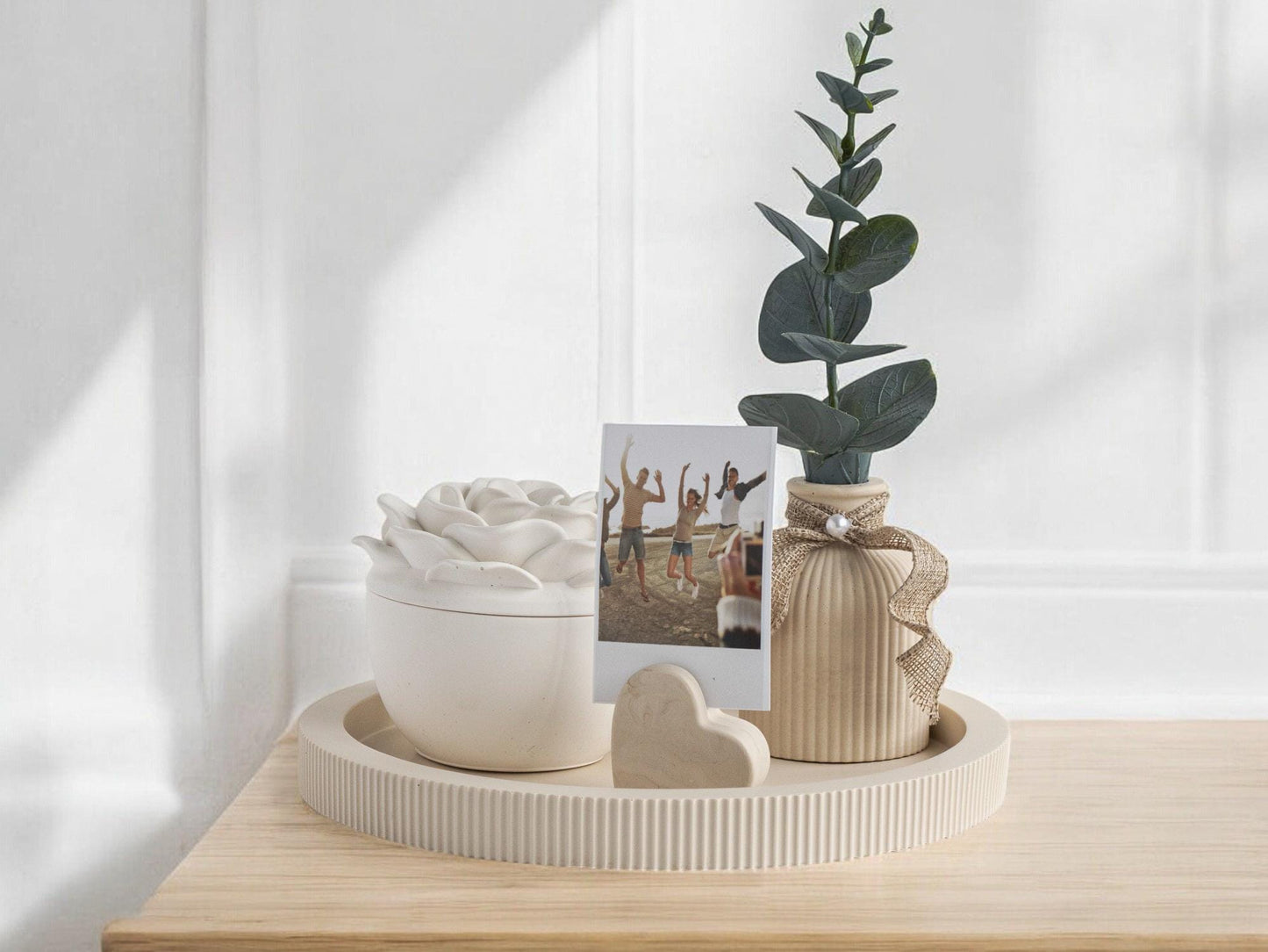 Beige Ribbed Decorative Tray Stone | Shelf Decor | Homeware Display Tray Accessories | Jesmonite | Handmade | Home Decor and Gift