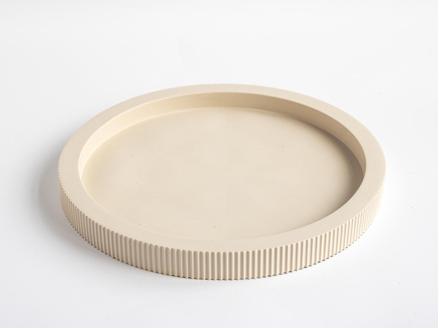 Beige Ribbed Decorative Tray Stone | Shelf Decor | Homeware Display Tray Accessories | Jesmonite | Handmade | Home Decor and Gift