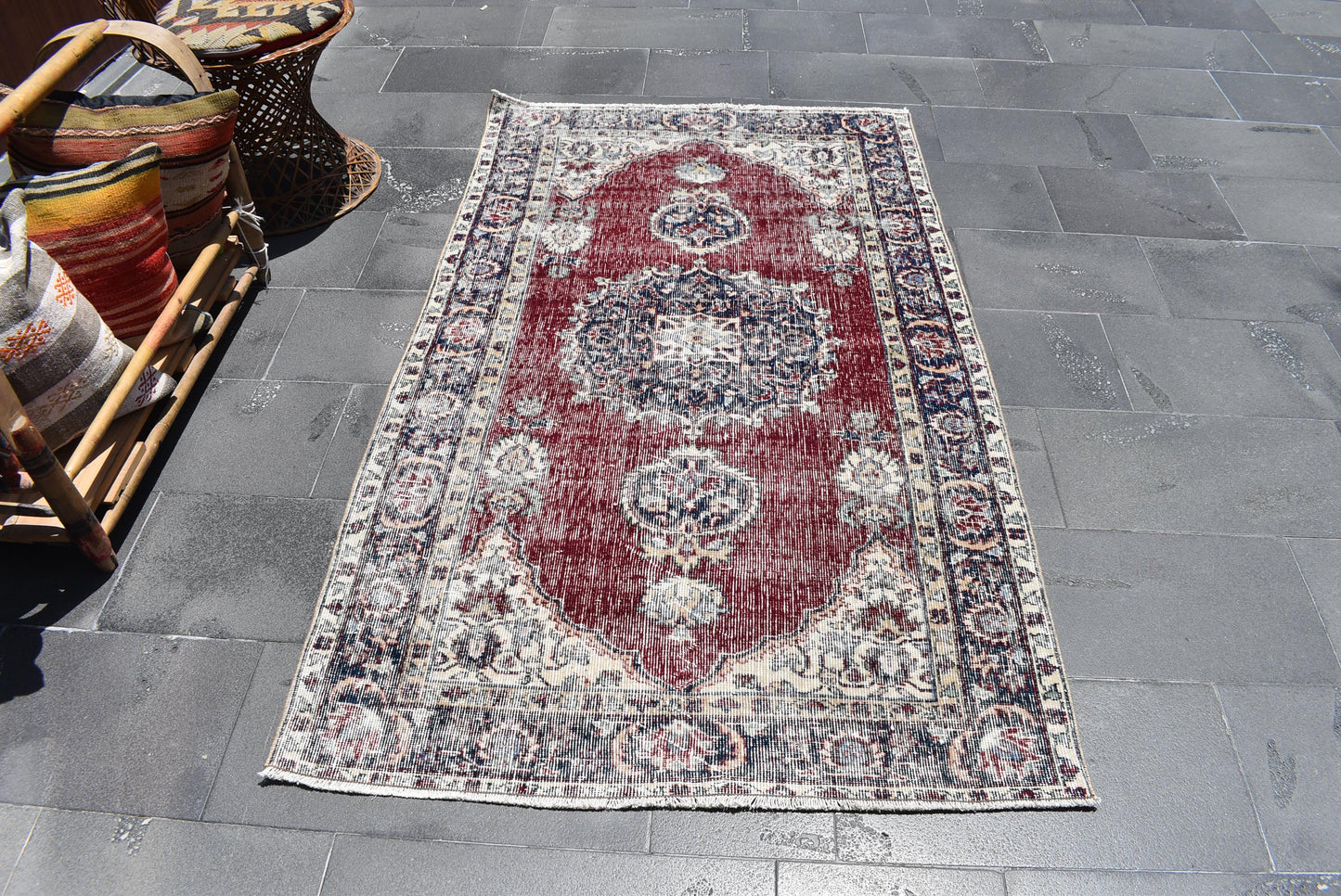 Free Shipping, Turkish Rug, Oushak Rug, Bohemian Rug, Free Shipping 3.8 X 6.5 Ft , Turkey Rug, Boho Decor , Rustic Rug , Area Rug, ZDA0393