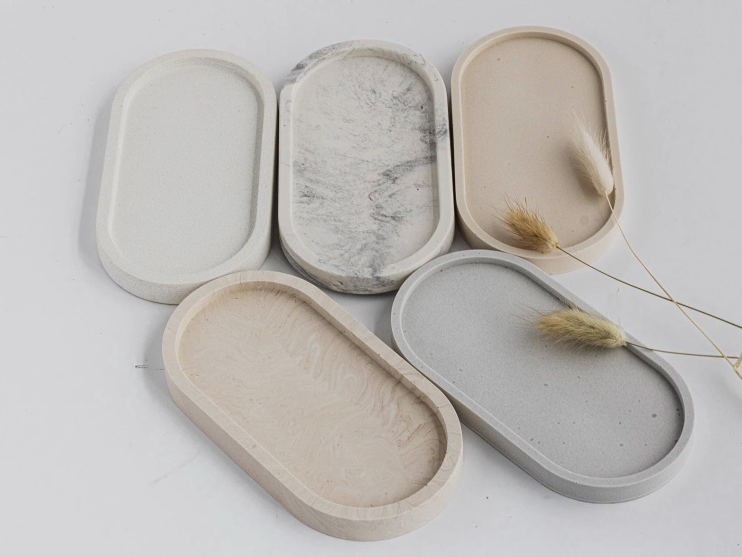 Oval Tray Decor Trinket Dish Small Storage Handmade Jesmonite Neutral Home Decor and Gift