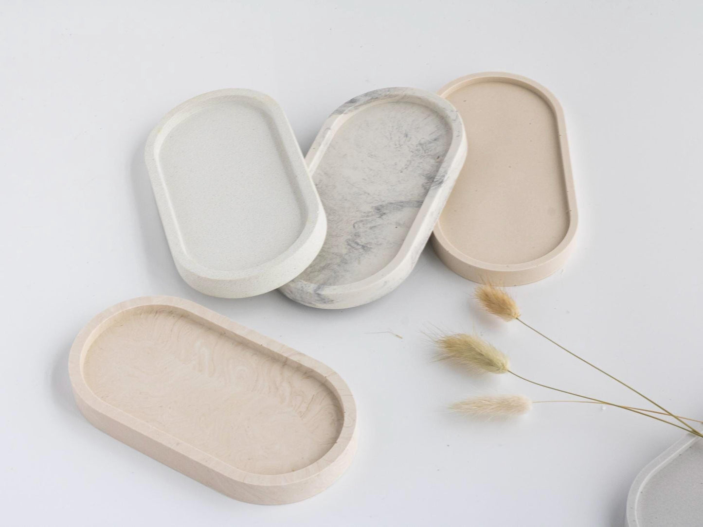Oval Tray Decor Trinket Dish Small Storage Handmade Jesmonite Neutral Home Decor and Gift