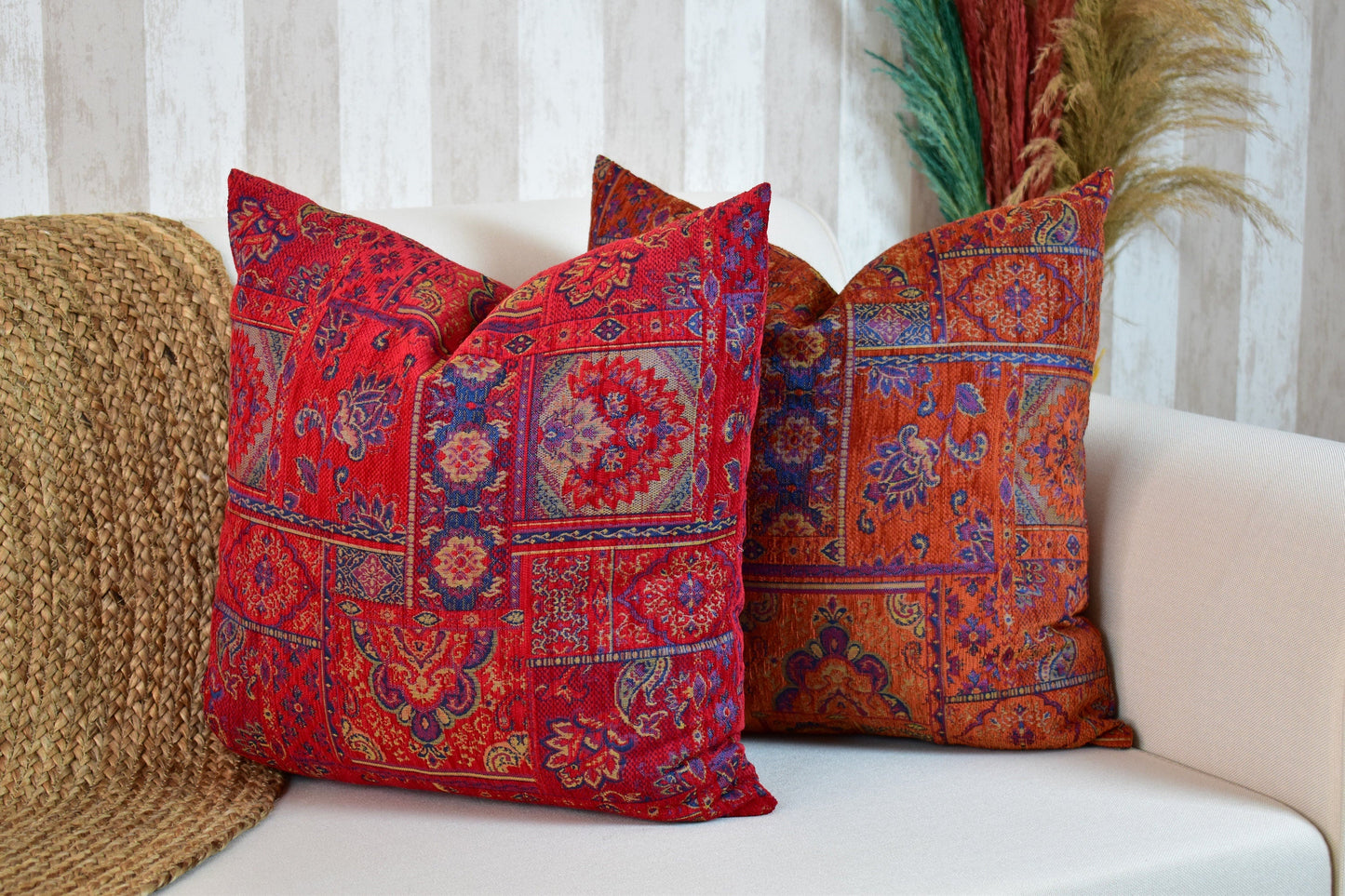 Boho Kilim Pillow Cover, Turkish Rug Throw Pillow, Bohemian Cushion Cover, Moroccan Ethnic Pillow, Cozy Chenille Pillow Cover,Any Size Color