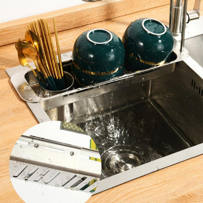 Stainless Steel Pull-Out Drainage Rack, Adjustable with Wipe Bar, Kitchen Waste Residue Organizer, Sponge Organizer, Sink Organizer