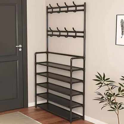 Coat & Shoe & Hat Standing Rack, Summer Stable Large Capacity Entryway Rack with 5-Tier Storage Shelves, Freestanding Rack for Bedroom, Hallway, Dormitory Coat Shoe Versatile Shoe Large Capacity Coat Shoe Hat Rack Organiser