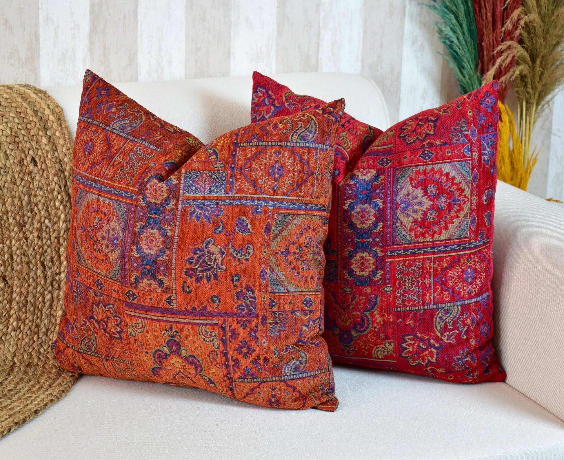 Boho Kilim Pillow Cover, Turkish Rug Throw Pillow, Bohemian Cushion Cover, Moroccan Ethnic Pillow, Cozy Chenille Pillow Cover,Any Size Color
