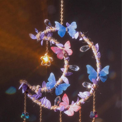 Hangable Room Decor Moon & Butterfly & Flower Design Dream Catcher, Artificial Crystal Hanging Decor, Home Deocr Sun Catcher for Garden Window Living Room Bedroom, Bedroom Decor, Serene Atmosphere Gifts for Girlfriend