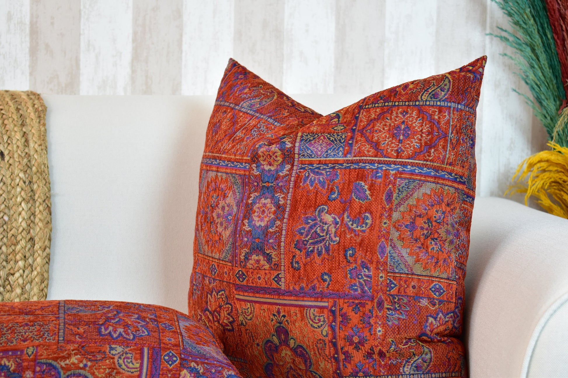 Boho Kilim Pillow Cover, Turkish Rug Throw Pillow, Bohemian Cushion Cover, Moroccan Ethnic Pillow, Cozy Chenille Pillow Cover,Any Size Color