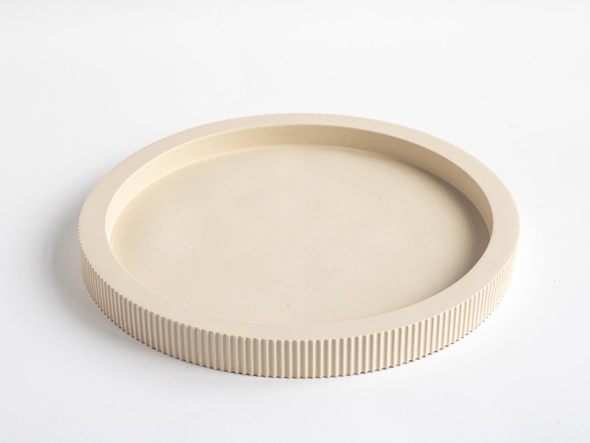Beige Ribbed Decorative Tray Stone | Shelf Decor | Homeware Display Tray Accessories | Jesmonite | Handmade | Home Decor and Gift