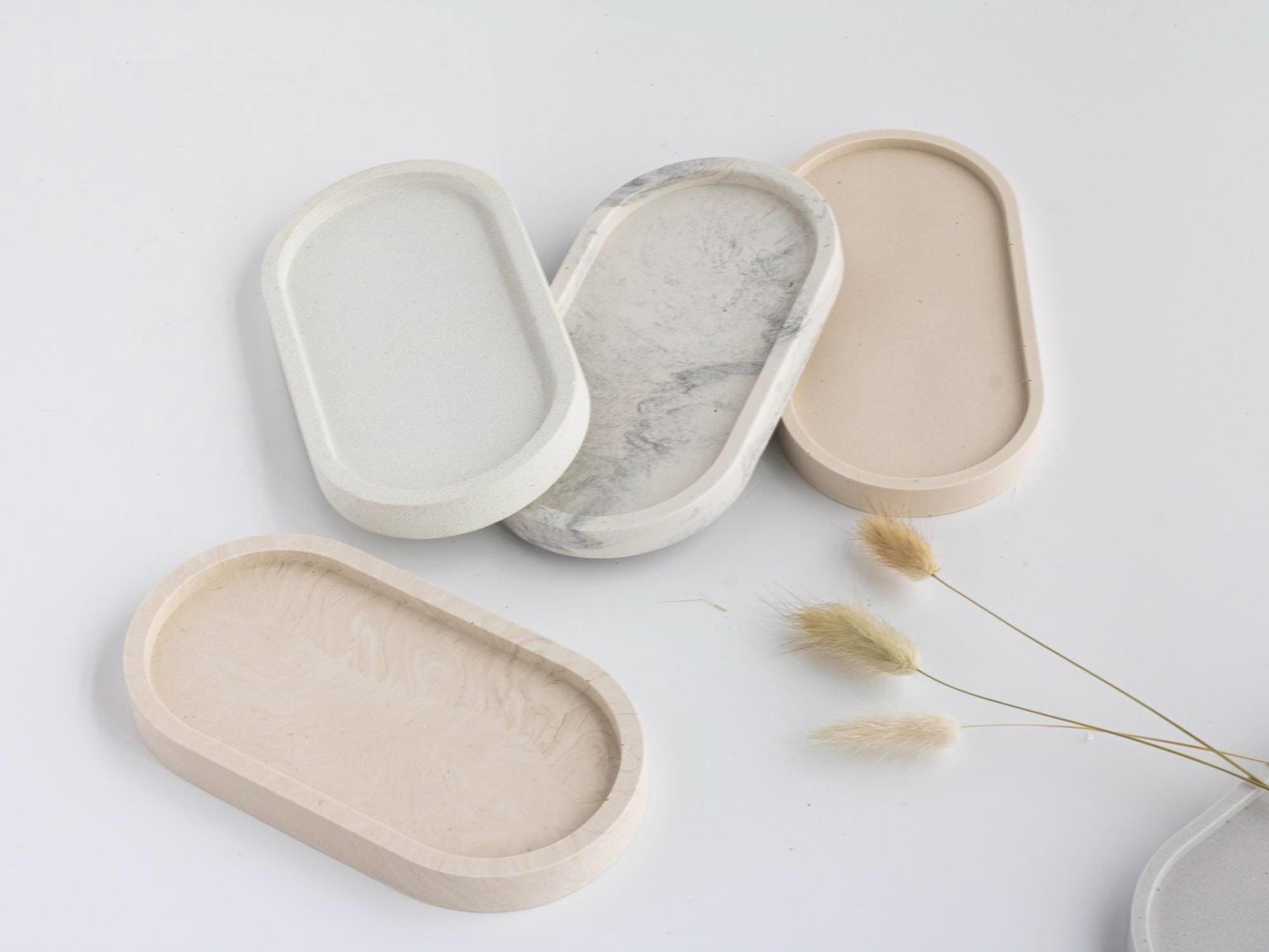 Oval Tray Decor Trinket Dish Small Storage Handmade Jesmonite Neutral Home Decor and Gift